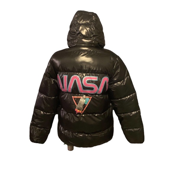 NASA Black/Hot Pink Puffer Quilted Space Jacket Chic Threads Women’s Large‎ - Picture 7 of 15